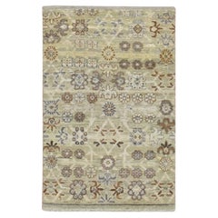 2'x3' Beige Khotan Design Hand Knotted Pure Wool Sample Mat Oriental Rug