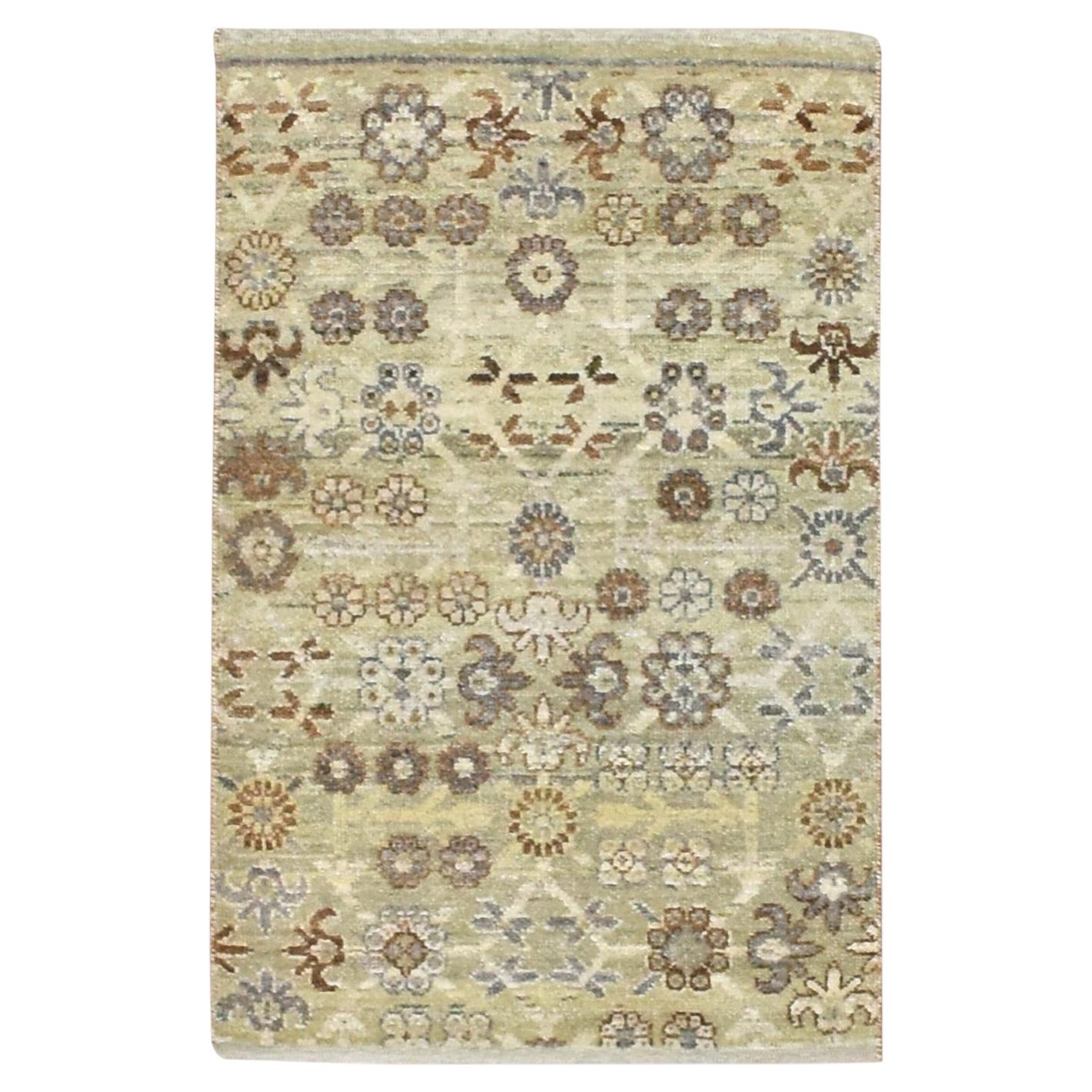 2'x3' Beige Khotan Design Hand Knotted Pure Wool Sample Mat Oriental Rug For Sale