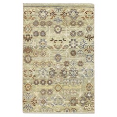 2'x3' Beige Khotan Design Hand Knotted Pure Wool Sample Mat Oriental Rug
