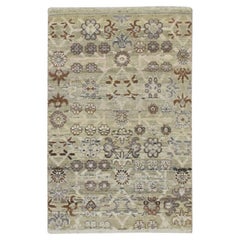 2'x3' Beige Khotan Design Hand Knotted Pure Wool Sample Mat Oriental Rug