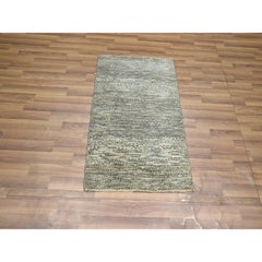 2'x3' Beige Modern Grass Design Hand Knotted Undyed Natural Wool Mat Rug