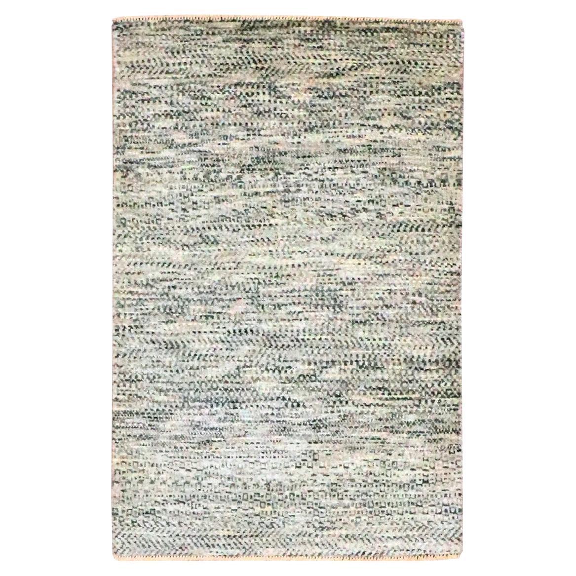 2'x3' Beige Modern Grass Design Handgeknüpft Undyed Natural Wool Matte Teppich im Angebot