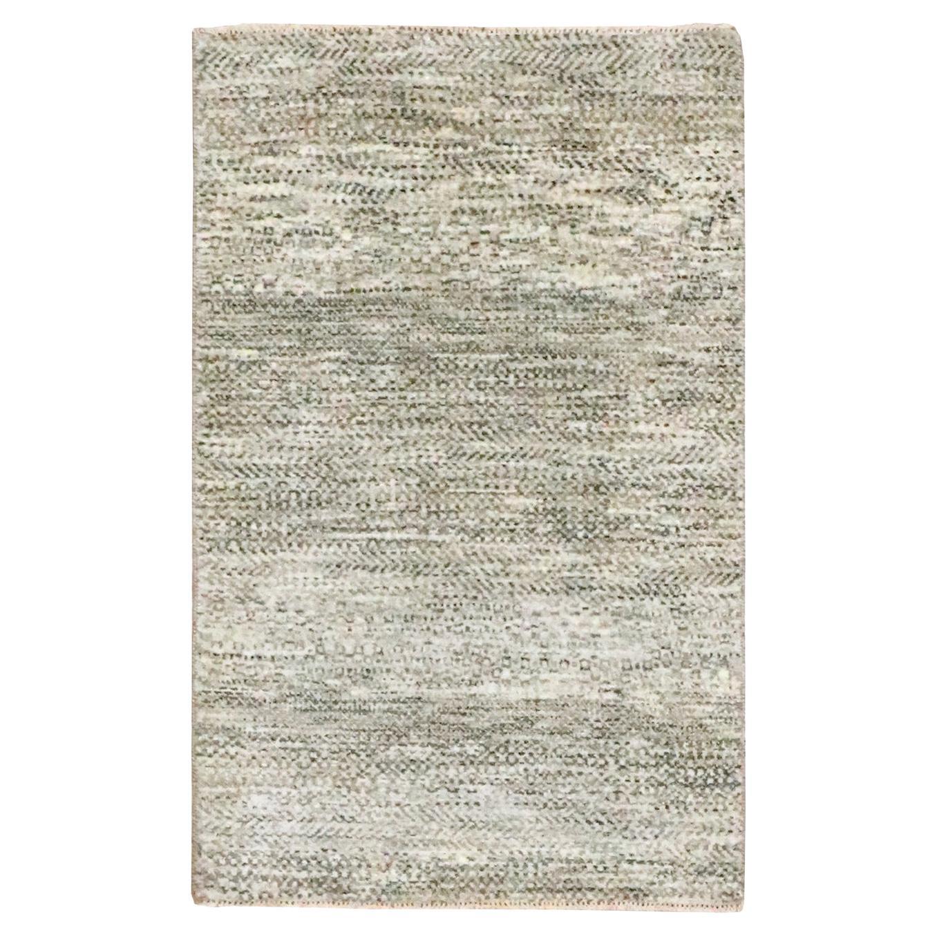 2'x3' Beige Modern Grass Design Handgeknüpft Undyed Natural Wool Matte Teppich