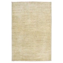2'x3' Beige Modern Grass Design Hand Knotted Wool with Silk Small Mat Rug