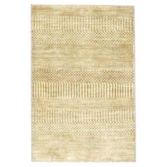 2'x3' Beige Modern Grass Design Hand Knotted Wool with Silk Small Mat Rug