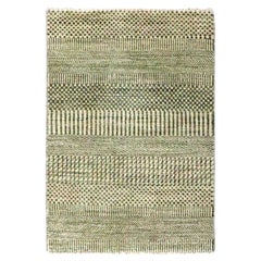2'x3' Beige Modern Grass Design Hand Knotted Wool with Silk Small Mat Rug