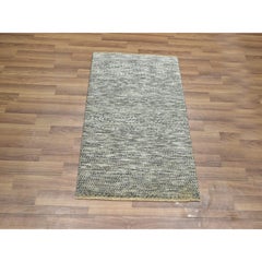 2'x3' Beige Modern Grass Design Tone on Tone Hand Knotted Natural Wool Rug