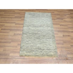 2'x3' Beige Modern Grass Design Undyed Natural Wool Hand Knotted Mat Rug