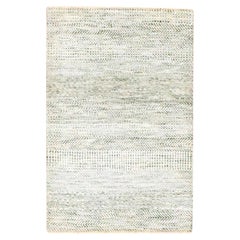2'x3' Beige Modern Grass Design Undyed Natural Wool Hand Knotted Mat Rug