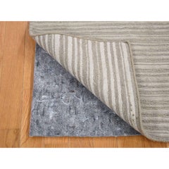 2'x3' Beige Modern Stripe Design Hand Loomed Wool and Silk Cut and Loop Rug