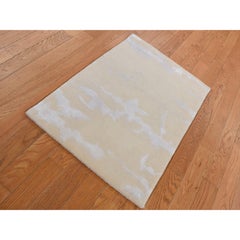 2'x3' Beige, Nepali Weave Design, Hand Knotted, Modern, Wool and Silk Rug