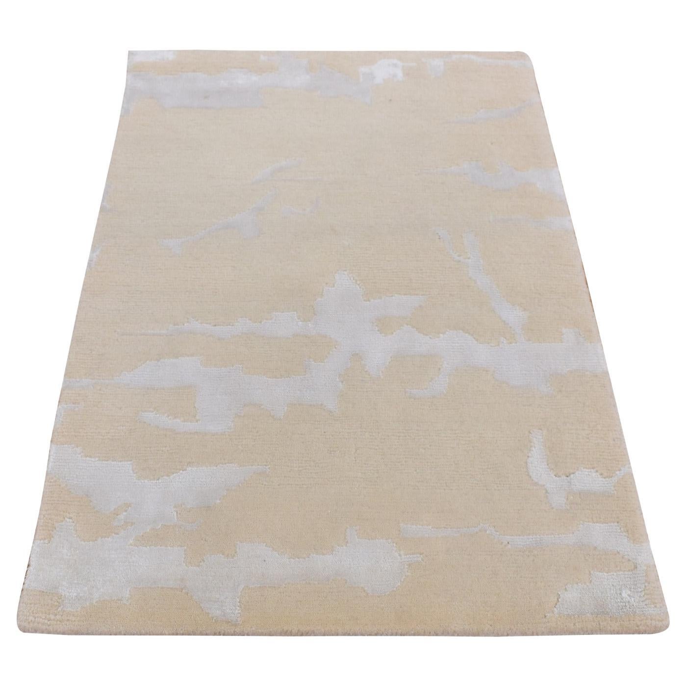 2'x3' Beige, Nepali Weave Design, Hand Knotted, Modern, Wool and Silk Rug