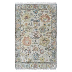 2'x3' Beige Oushak All Over Design Hand Knotted Wool Mat Sample Oriental Rug