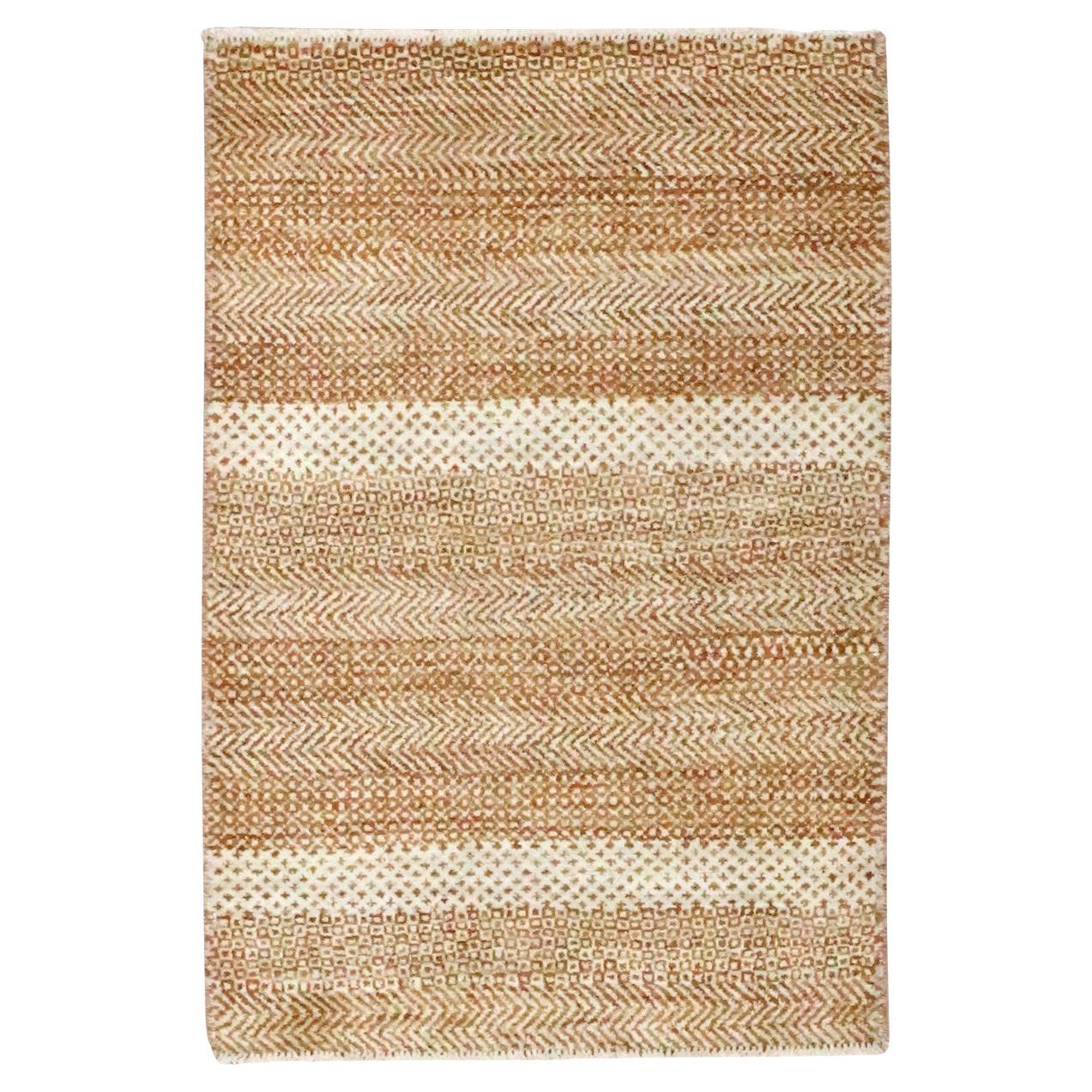 2'x3' Beige-Rust Modern Grass Design Hand Knotted Wool and Silk Mat Rug