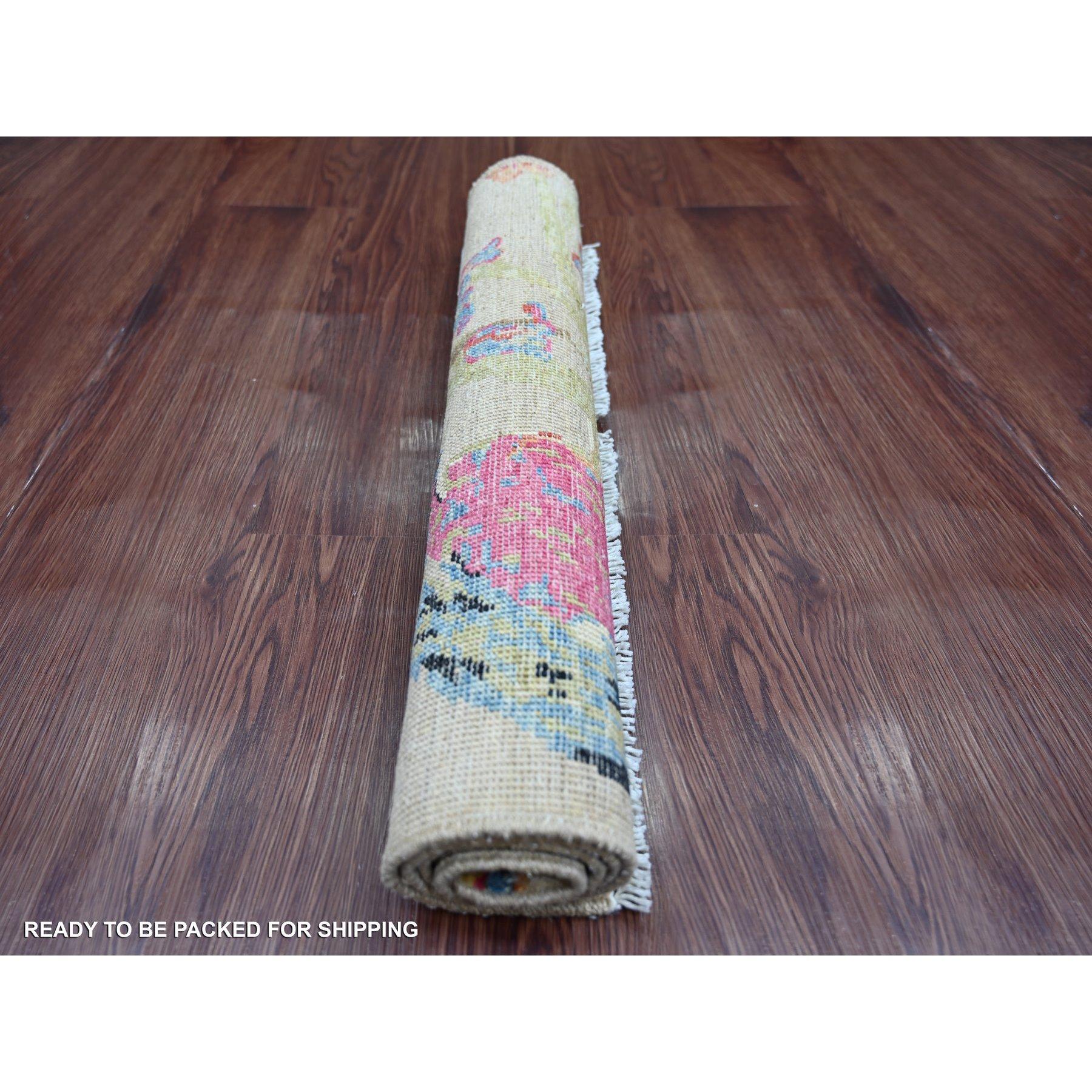 2'x3' Beige Spatzen auf dem Baum Peshawar Handgeknüpft Weiche Wolle Matte Teppich (Afghanisch) im Angebot