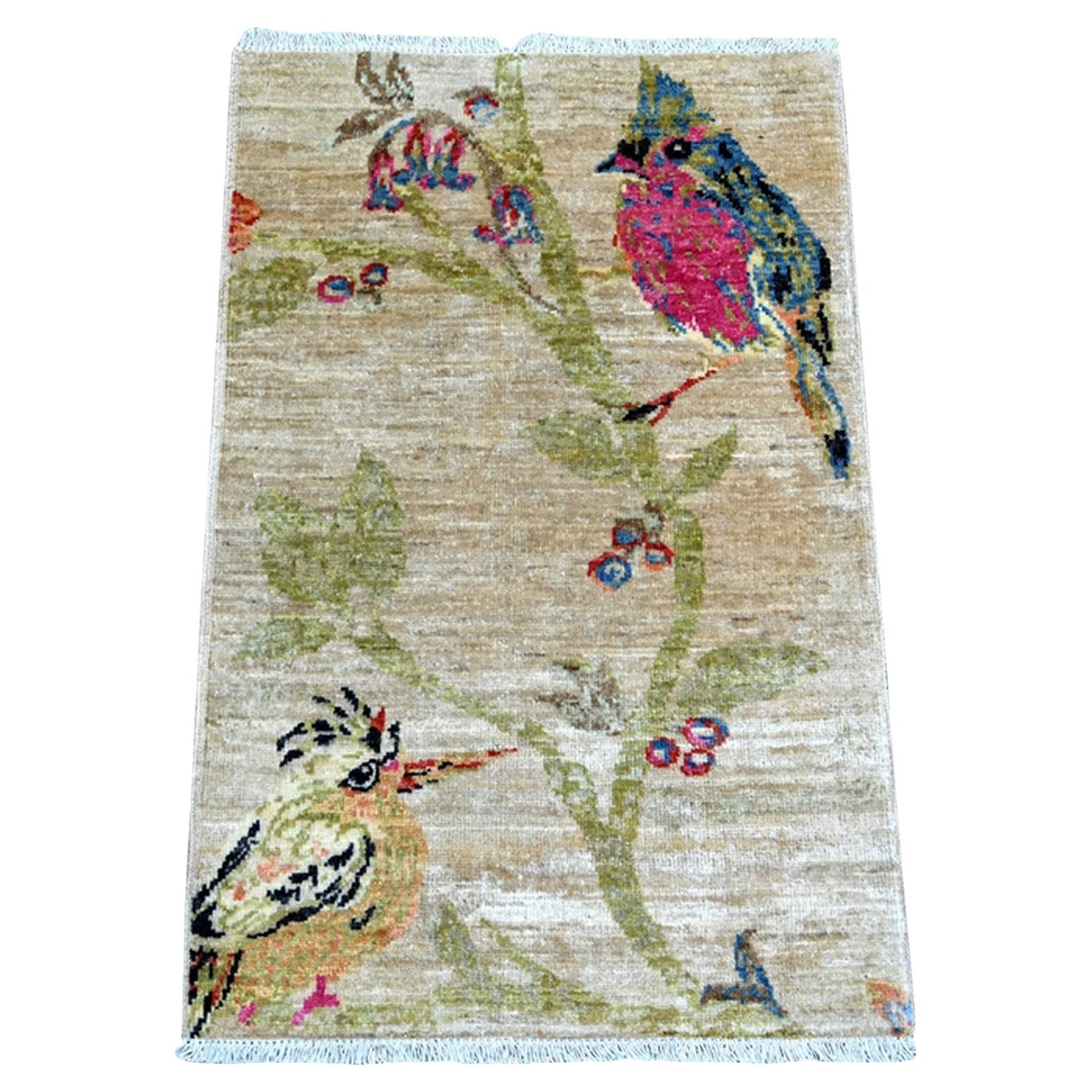 2
x3
Beige Sparrows on the Tree Peshawar Hand Knotted Soft Wool Mat Rug