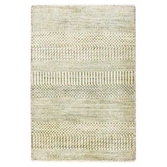 2'x3' Beige Ton in Ton Modern Grass Design Hand Knotted Mat Wool Rug