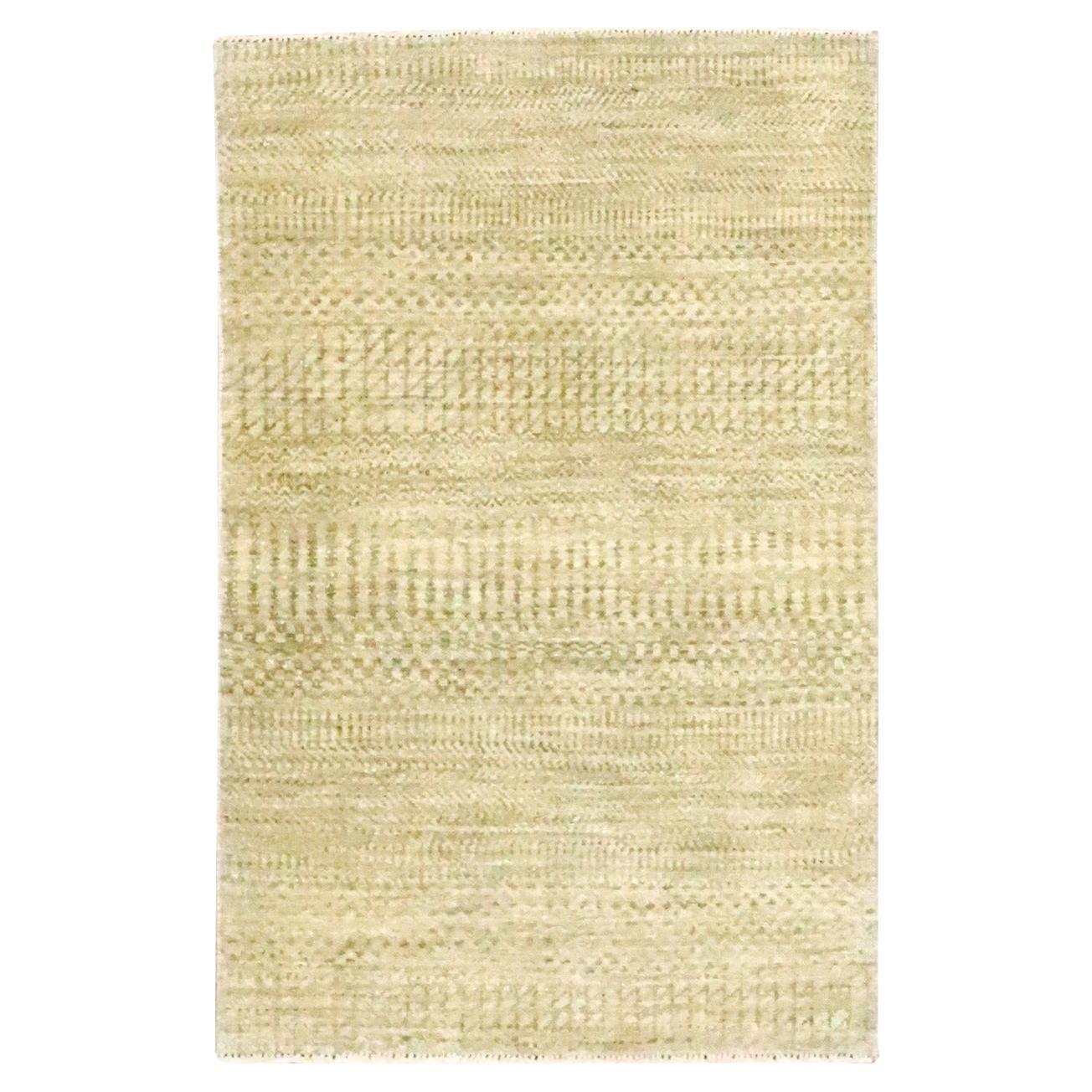 2'x3' Beige Tone on Tone Modern Grass Design Hand Knotted Mat Wool Rug