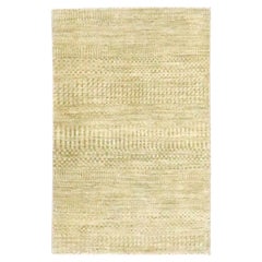 2'x3' Beige Tone on Tone Modern Grass Design Hand Knotted Mat Wool Rug