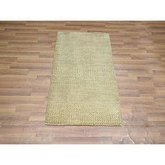 2'x3' Beige Tone on Tone Modern Grass Design Hand Knotted Wool Mat Rug