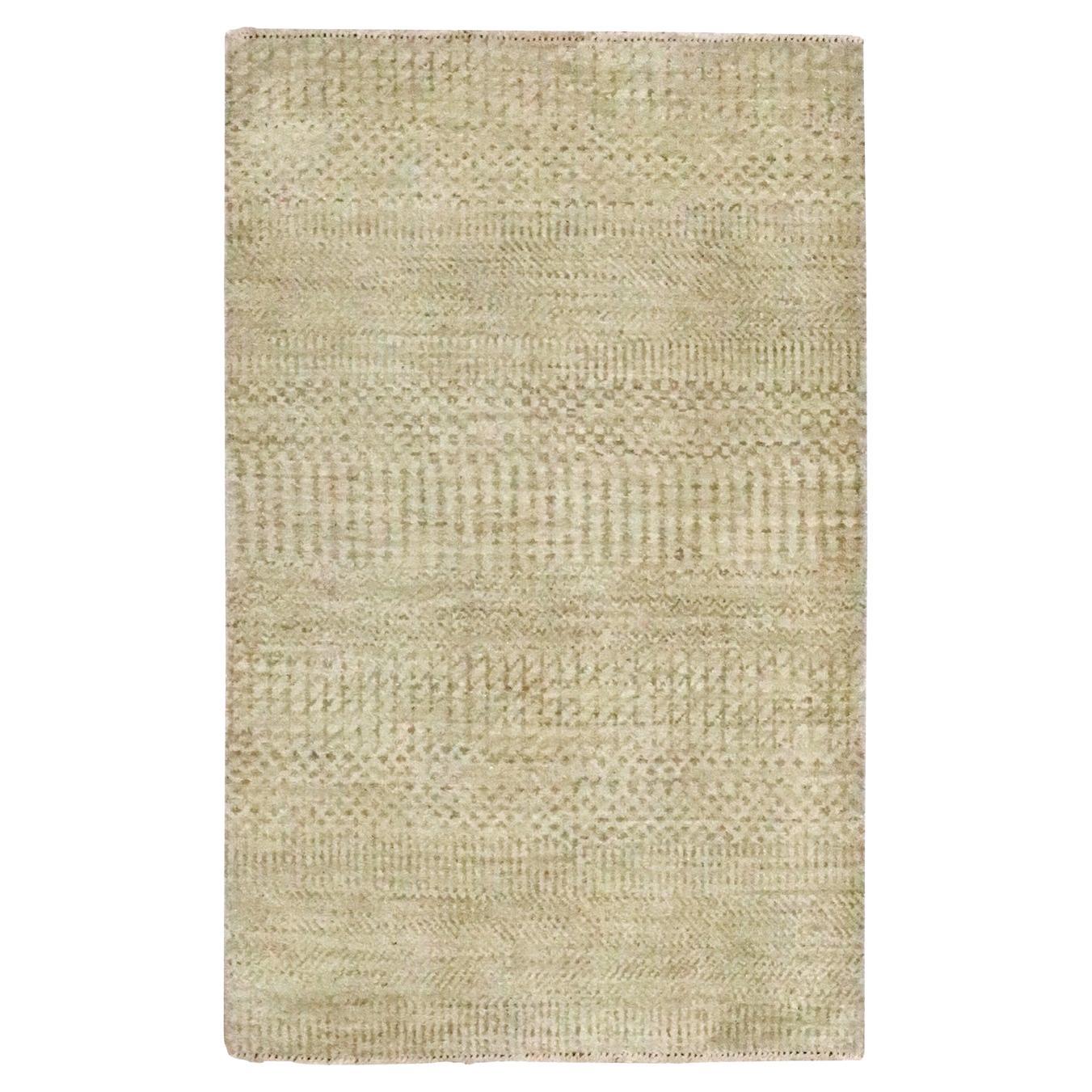 2'x3' Beige Ton in Ton Modern Grass Design Handgeknüpft Wolle Matte Teppich