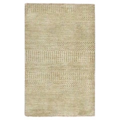 2'x3' Beige Tone on Tone Modern Grass Design Hand Knotted Wool Mat Rug