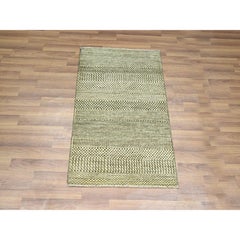 2'x3' Beige Tone on Tone Modern Grass Design Hand Knotted Wool with Silk Rug