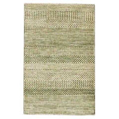 2'x3' Beige Tone on Tone Modern Grass Design Hand Knotted Wool with Silk Rug