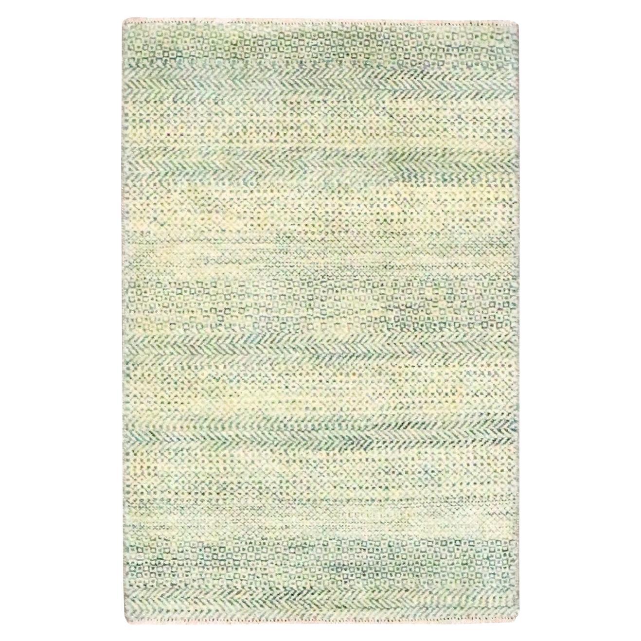 2'x3' Beige Ungefärbte Natürliche Wolle Modernes Gras Design Handgeknüpft Matte Teppich