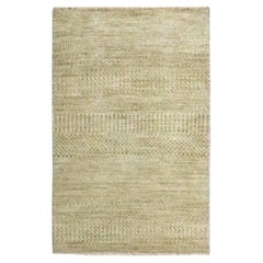 2'x3' Beige Wool with touch of Silk Modern Grass Design Hand Knotted Rug