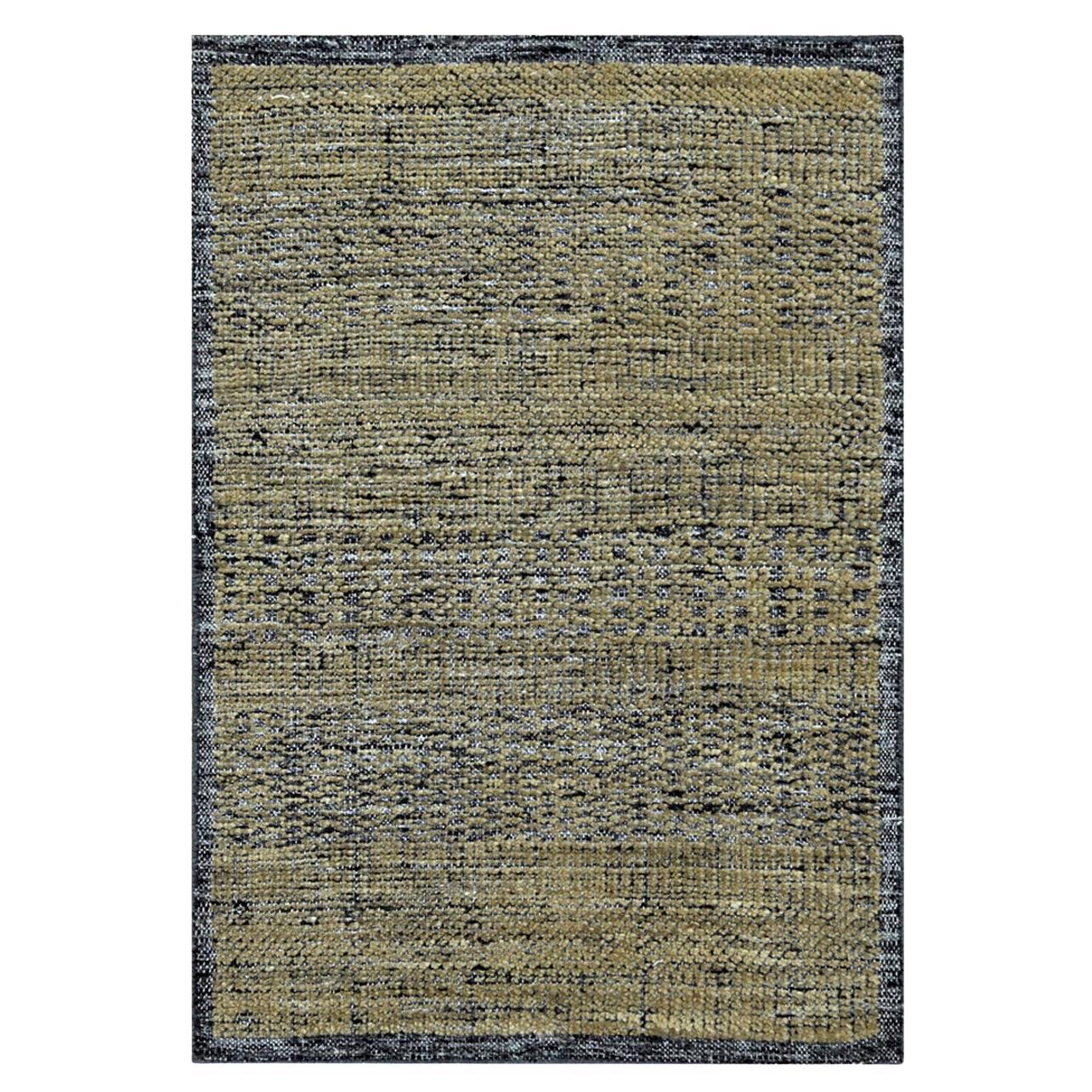 2'x3' Black & Brown Oxidized Grass Design Hand Knotted Pure Wool Sample Rug