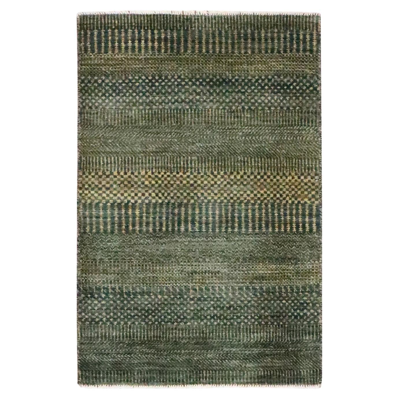 2'x3' Black-Gold Hand Knotted Modern Grass Design Wool with Silk Mat Rug For Sale