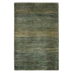 2'x3' Black-Gold Hand Knotted Modern Grass Design Wool with Silk Mat Rug