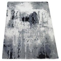 Tapis d
échantillonnage en laine et soie, noué à la main, noir et ivoire, à design abstrait 2
x3
.