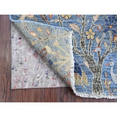 2'x3' Blue Afghan Peshawar Birds of Paradise Design Wool Hand Knotted Rug