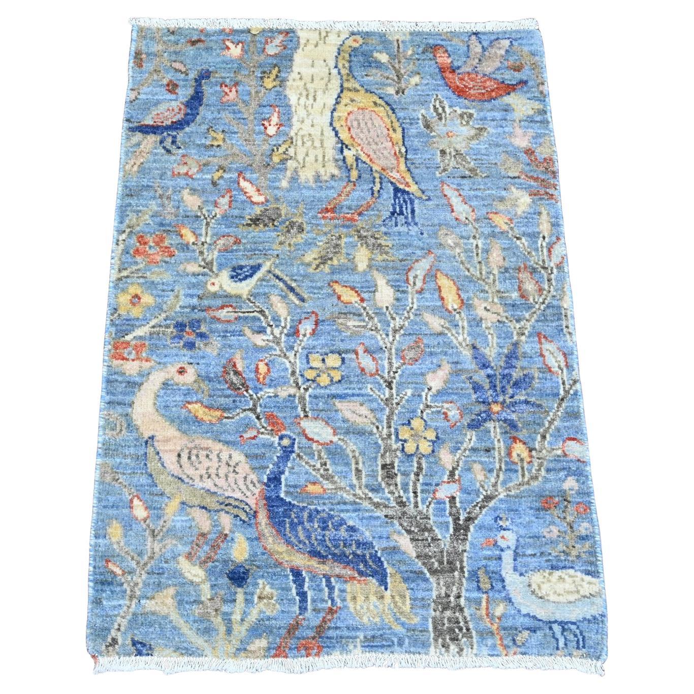 2
x3
 Blue Afghan Peshawar Birds of Paradise Design Wool Hand Knotted Rug For Sale
