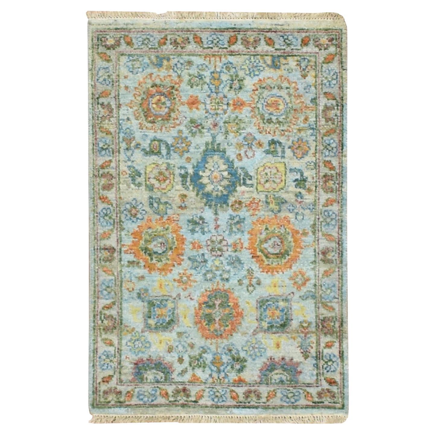 2
x3
 Blue Sultanabad Reimagined with Orange Leafs Hand Knotted Wool Mat Rug