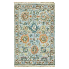 2
x3
 Blue Sultanabad Reimagined with Orange Leafs Hand Knotted Wool Mat Rug