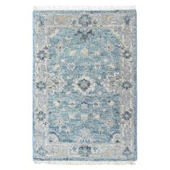 Tappeto in pura lana annodato a mano, collezione Blue Supple, motivo Oushak, 2'x3'