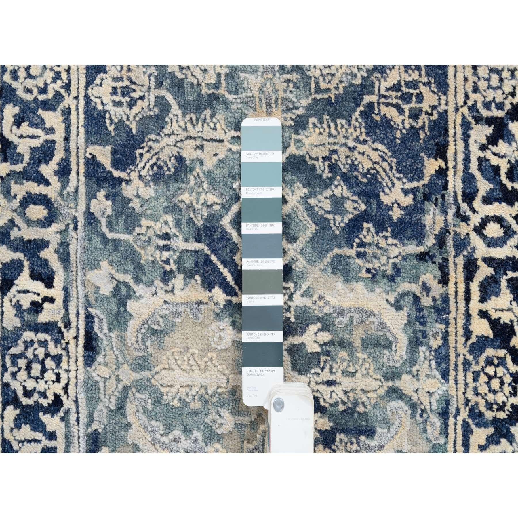 Indiano Tappeto persiano 2'x3' Blu-Teal Erased in lana e seta annodato a mano e spezzato in vendita