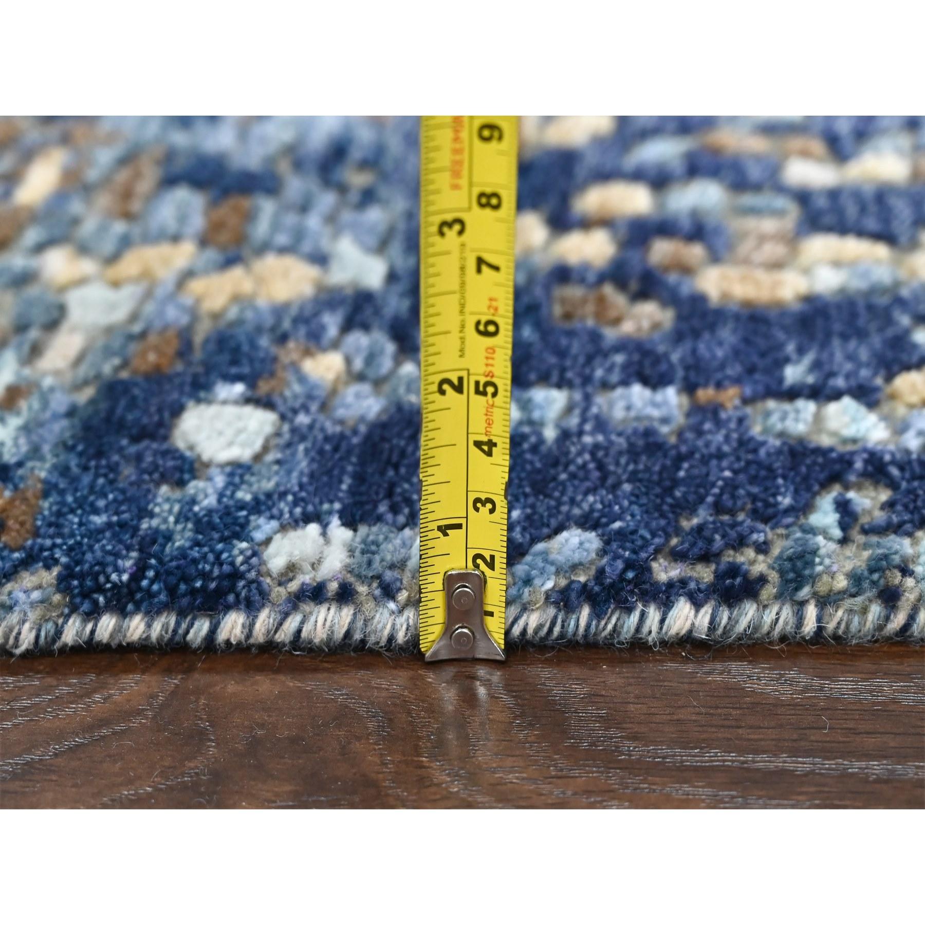 2'x3' Blue with Gold Modern Mosaic Design Hand Knotted Wool and Silk Rug For Sale 1
