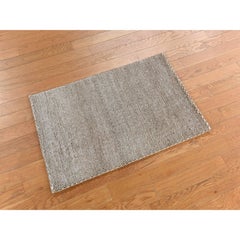 2'x3' Bone White Dot Design Sample Pure Alpaca Unmixed Wool Hand Knotted Rug