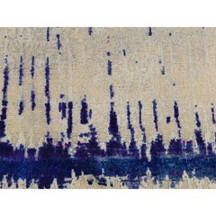 2'x3' Bone White Sari Silk with Textured Wool Hand Knotted Modern Mat Rug