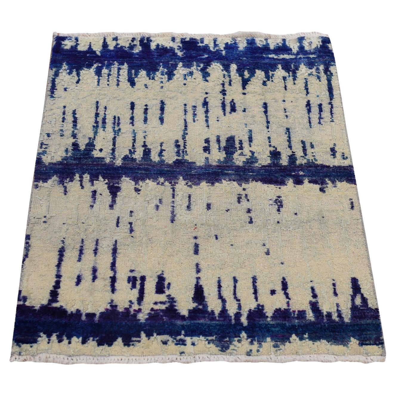 Tappeto moderno in seta Sari bianco osso con lana testurizzata annodata a mano 2
x3
 in vendita