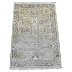 2'x3' Brown Afghan Angora Oushak Hand Knotted Wool Mat Sample Oriental Rug