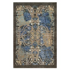 2'x3' Brown Broken and Erased Sarouk Design Hand Knotted Wool and Silk Rug