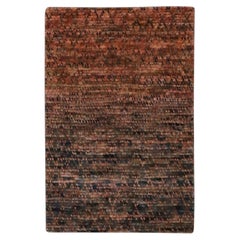 2'x3' Brown Grass Design with Looped Pile Pure Wool Hand Knotted Rug