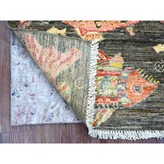 2'x3' Brown Hand Knotted Afghan Peshawar Oceanic Fish Design Wool Mat Rug