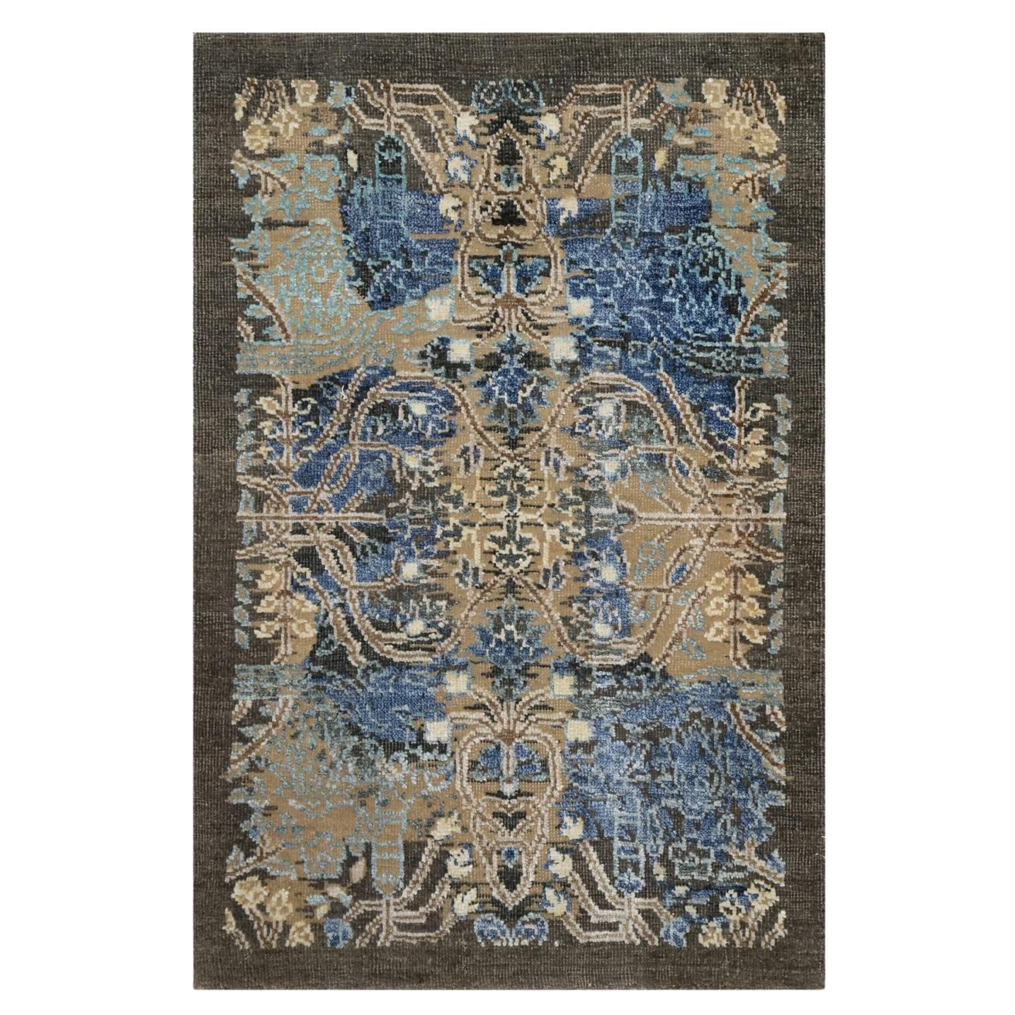 2'x3' Marrone Annodato a mano Tappeto Persiano Sarouk Design in Lana e Seta