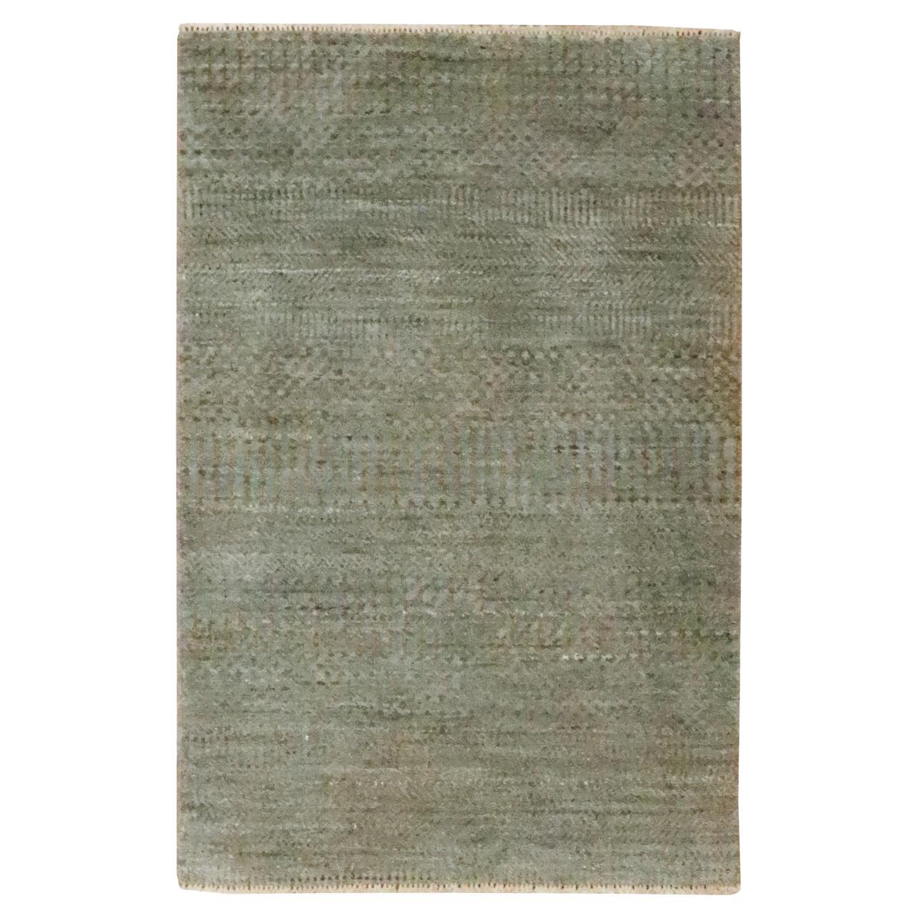 2'x3' Brown Hand Knotted Wool with Silk Modern Grass Design Small Mat Rug For Sale
